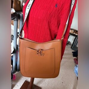 Ralph Lauren Double RL Pebble Leather Crossbody Bag in Lauren Navy